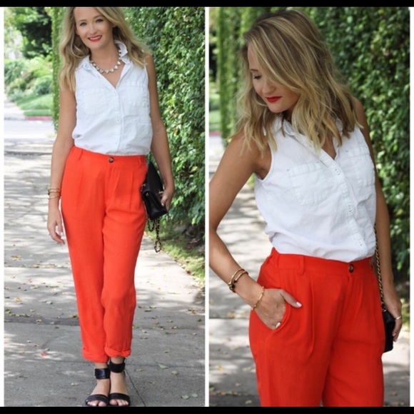Anthropologie elevenses orange/red pants - Picture 2 of 2